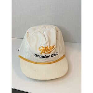 Vintage Miller Genuine Draft White Strapback Hat Cap With Gold Rope